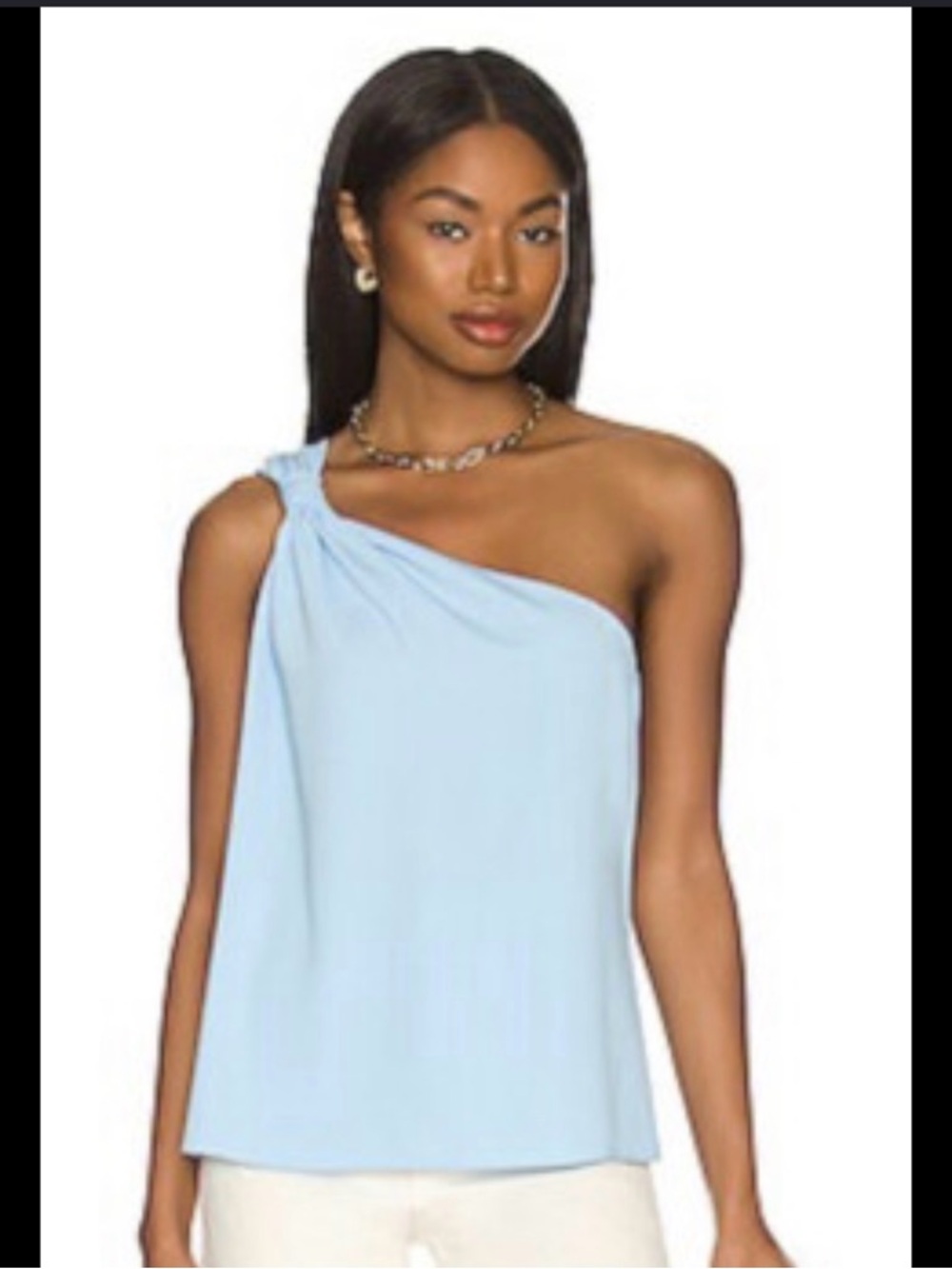 Amanda Uprichard Pale Blue One-Shoulder Knot Top